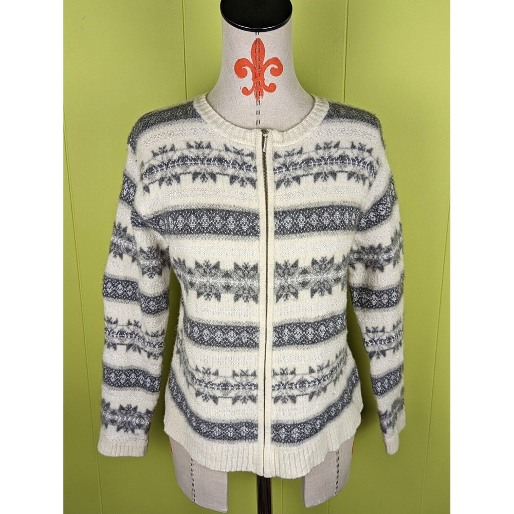VTG PHD Paul Harris Design Sz L Full Zip Knit Cardigan Nordic LambsWool Blend